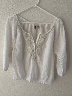 Mudd | Vintage Boho Peasant Blouse • White Gauze Crochet • Size L